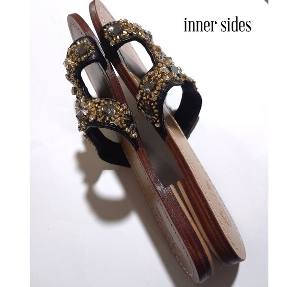 Swarovski Crystal & Rhinestone The Cove Bling  Slides sz 9 Brown Leather Multi - Picture 9 of 9